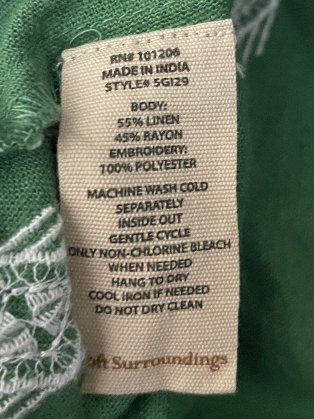 Soft Surroundings Lohara Green Embroidered Linen Blend Wide Leg Pant 2X Pull on - Picture 10 of 10
